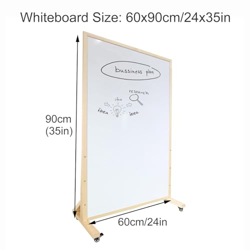 Double Sided White Board Magnetic, Rolling Whiteboard on Wheels, Dry Erase Board with Stand, Standing Whiteboard(Natural,60x90cm/24x35in)