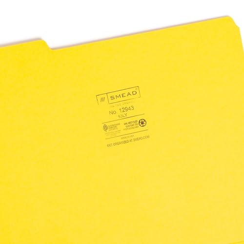 Smead Colored File Folder, 1/3-Cut Tab, Letter Size, Yellow, 100 per Box (12943)