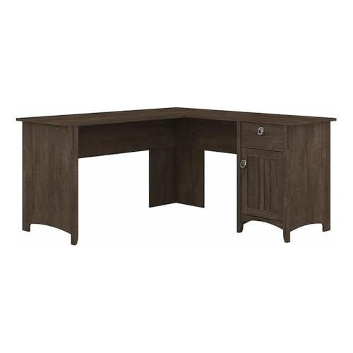 Scranton & Co 60" Engineered Wood L-Shaped Desk with Storage, Ash Brown Finish, Durable Mission Style Home Office Desk with Adjustable Shelf and Box Drawer, Space-Saving Corner Design