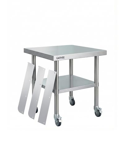 PrecisionAuto Stainless Steel Commercial Work Table - Heavy Duty Mobile Prep Station - Adjustable Undershelf - Detachable 3-Sided Backsplash - Locking Casters - For Restaurant, Kitchen, Garage, Bakery
