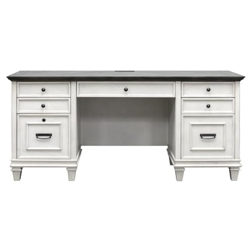 Starlight Hartford Wood Credenza, 69.5" W, 4 Drawers (1 Locking File), Dropfront Keyboard, Power Center with USB/AC, Printer Pullout, White