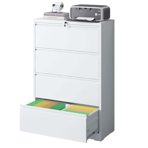 NUPczxg 4 Drawer Lockable Vertical Filing Cabinet, Modern Metal File Cabinets with Lock for Home Office, Heavy Duty Storage for Letter/Legal/A4 Size, White