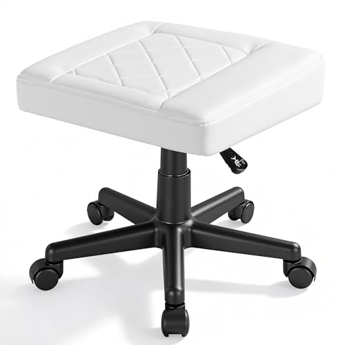 VECELO Under Desk Footrest, PU Ergonomic Foot Rest with Wheels, Comfort Padding, Height Adjustable for Relieving Leg Pain, Stiffness, and etc, White