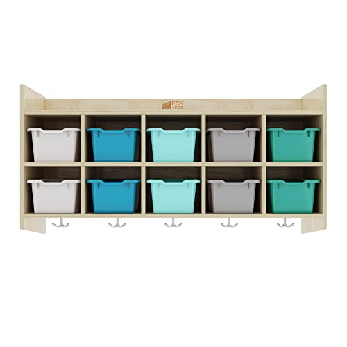 ECR4Kids 10-Section Hanging Coat Locker with Shelf and 10 Scoop Front Bins, Cubby Storage, Contemporary