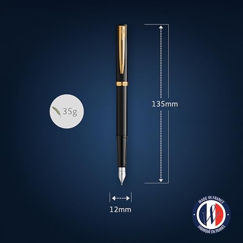 Waterman Impression Fountain Pen | Fine Nib with Blue Ink Refill | Black Lacquer with Gold-Coated Trim | Gift Box