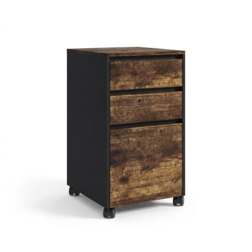 Relaxdays Rolling Filing Cabinet with 3 Drawers for A4 Files, 70x40x40cm, Castors, Black/Brown