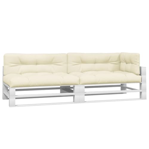 fsahslih 5-Piece Pallet Cushion Set, Cream Polyester Extra Thick Furniture Pads for Outdoor Patio Sofa and Garden Seating, 2 Seat 2 Back and 1 Side Cushion, 31.5 x 47.2 x 3.9 Inches