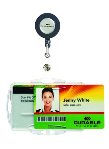 Durable Badge ID Card Holder, Open Face & Badge Reel, 3.75"x2.75", 10 Pack