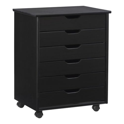 Linon Callie Black Six Drawer Rolling Storage Cart in Black Wood