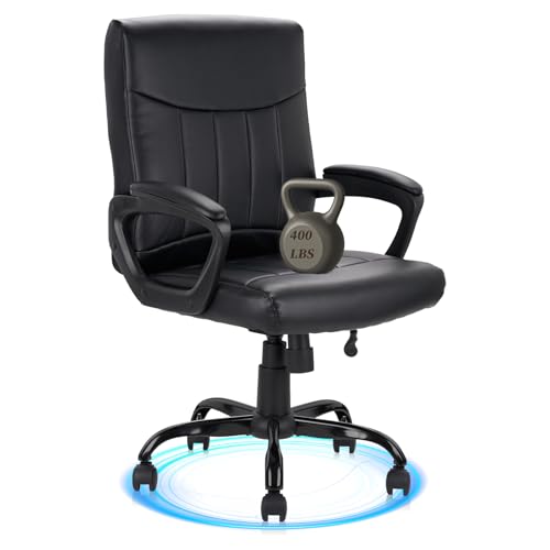 CLATINA Mid Back Leather Office Executive Chair with Lumbar Support and Padded Armrestes Swivel Adjustable Ergonomic Design for Home Computer Desk