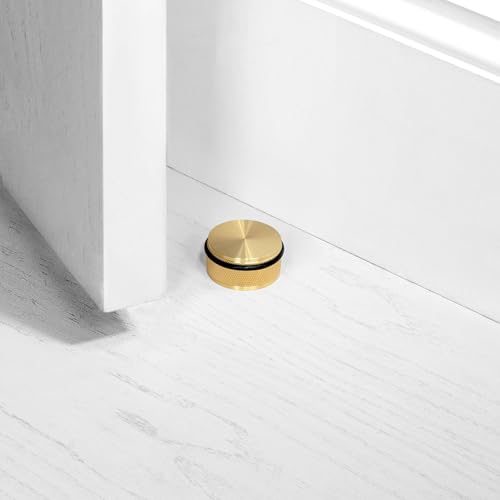 Buster and Punch Door Stops, Wall Mount, Floor Mount, Freestanding, Cross Knurl, Linear, Knurl, Multiple Colors, Black, Brass, Steel, Smoked Bronze (Brass, Floor Mount)