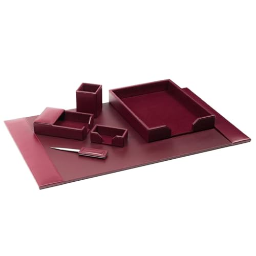 Dacasso Burgundy Bonded Leather Luxury 6-Piece Desk Accessory Set - Blotter Pad & Desk Organization Essentials - Executive Decor and Surface Protector