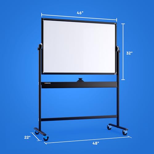 Kamelleo Rolling Whiteboard on Wheels 46" x 32", Double Sided White Board