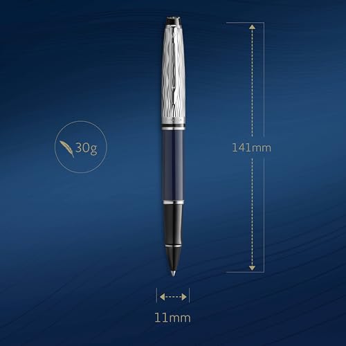 Waterman Expert Rollerball Pen | Metal & Blue Lacquer | Chiselled Cap | Black Ink | Gift Box