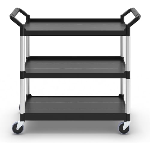 Rubbermaid 342488BLA Economy Plastic Cart, Three-Shelf, 18-5/8w x 33-5/8d x 37-3/4h, Black