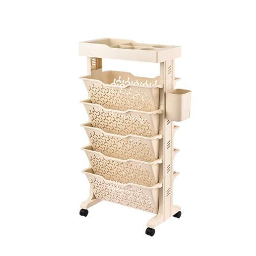 AVSMGP Mobile Bookshelf on Wheels 3/4/5 Tier Plastic Multilayer Desk Organizer Table Rolling Utility cart Wagon for Office, Dorm, Classroom,Library, Living Room,5 Tier