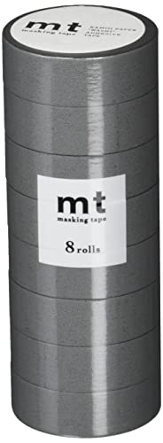 mt MT08P405R Masking Tape, 8 Pieces, Matte Gray, Width 0.6 inches (15 mm) x 23.2 ft (7 m), Pack of 8 Rolls of Same Color, Matte Gray