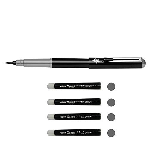 Pentel GFKP Refillable Brush Pen, Grey, 2mm and Above, Calligraphy Pen