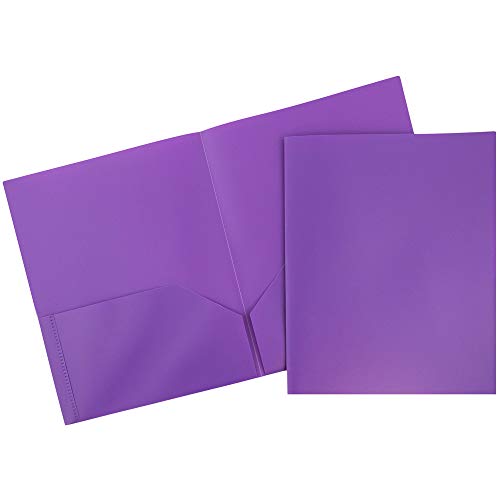 JAM PAPER Plastic 2 Pocket POP Folders - Durable School Folders - Purple - Bulk 96/Pack
