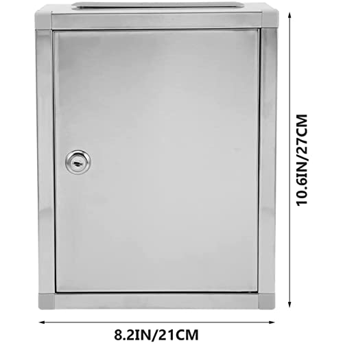 ZEELYDE Donation/Charity/Suggestion Box,Stainless Steel Storage Box, Wall Mounted Mailbox Key Drop Box with Lock, Donation Box, Charity Donation Box,A