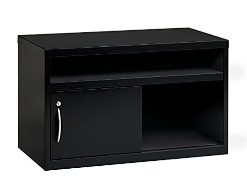 Hirsh 36 inch Wide Low Credenza Metal Lateral Cabinet with Sliding Door Storage Compartment for Home and Office, Black