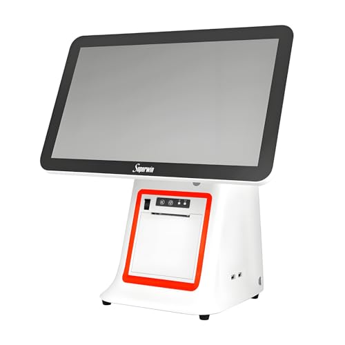 AETEREOS 15.6 Inch Dual Touch Screen Cash Register, All-in-One POS System for Small Business with Built-in 58mm Thermal Printer, Supports 30+ Languages for Retail & Restaurant White-Singlescreen