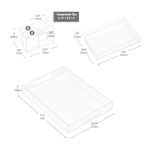 Mind Reader 3-Piece Acrylic Desktop Organizer Set, Frosted Clear Paper Tray, Accessory Tray, Pen and Supply Organizer, Modular Desk Organization System