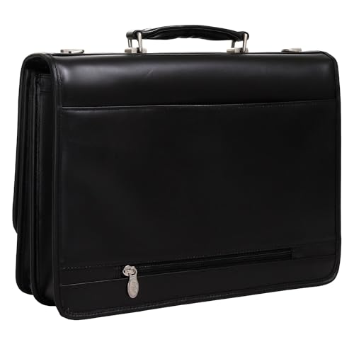 McKleinUSA V Series, Lexington, Top Grain Cowhide Leather, 15" Leather Flapover Double Compartment Briefcase, Black (83545), One Size
