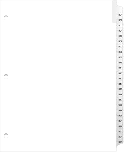 Exhibitindexes® 3 Hole Punched Side Collated Tabs Bold Font, 1001-1025 Sets