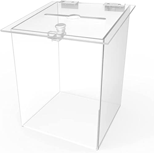 ZEELYDE Donation/Charity/Suggestion Box,Acrylic Donation Ballot Box with Lock - Secure and Safe Suggestion Box - Drawing Box - Great for Business Cards- Clear