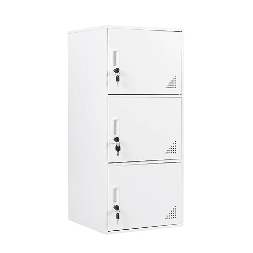 iCHENGGD 3 Door Metal Locker Steel Storage Cabinet, Office Storage Lockers for Employees, Vertical Metal Cabinets for Home,Office,School,Room Storage Organizer (White)