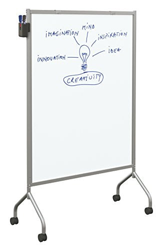 Balt Essentials Double Sided Magnetic Mobile Whiteboard Easel, Platinum Frame, 71.75" x 42" x 21" (62542)
