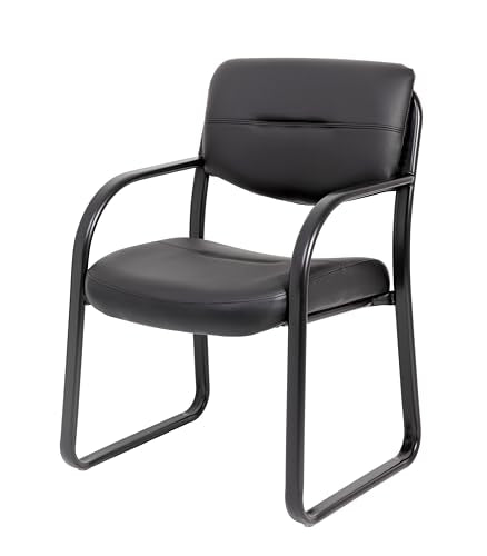 BOSS Office Products Leather Sled Base Side Guest Chair, Black