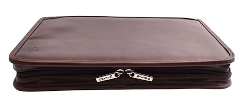 Real Leather Folio Case Zip Around Underarm Bag Brown Ring Binder A4 Pad Portfolio Organiser Arturo