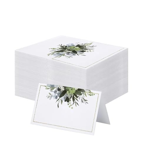 White Blank Tent Place Cards 200pcs Simple Fresh Plant Wedding Seating Number Table Card Name Place Cards Christmas Birthday Party Table Sign In Card