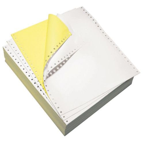 BIZTEK Continuous Carbonless Computer Paper 9.5 x 11, Blank Left and Right Perforated, 15 lb, 2-Part White/Canary (1,700 Sheets) - Made In The USA 91192
