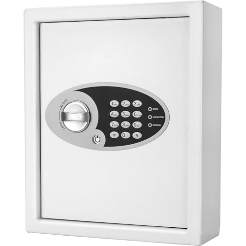 Barska 48 Position Key Cabinet with Digital Keypad Wall Mounted Security Keys Safe Key Organizer White with Adjustable Racks Key Tags