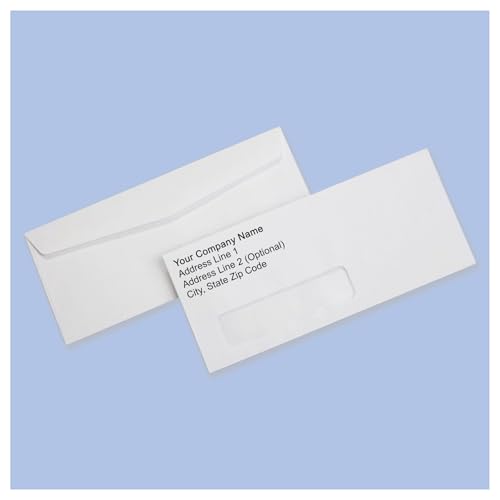 Custom Printed #10 Window Envelopes - Bright White Wove #10 Smooth Finish Professionally Printed (2500)