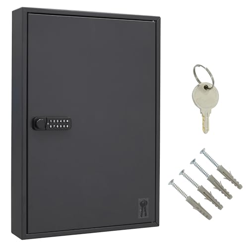 ARREGUI PL100EN Key Cabinet with 100 Adjustable Hooks, Steel Key Box with IP65 Electronic Lock, Key Cabinet with Combination Lock, Programmable Codes, 55 x 38 x 8 cm, Black