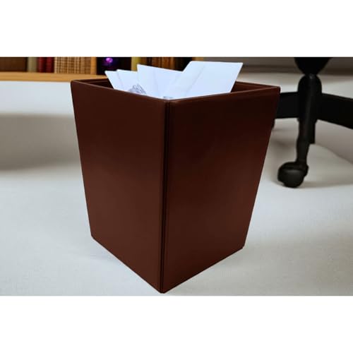Dacasso Bonded Leather Waste Basket - Luxury Waste Basket (Dark Brown, 14 QT)