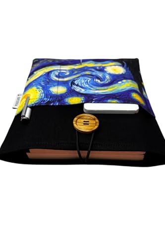 Book Cover/Book Bag - Starry Night Van Gogh Design, Black - Protective Sleeve for Novels and E-Readers