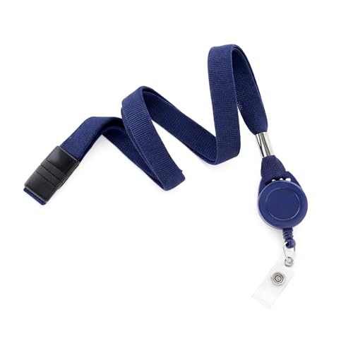 Bulk 25 Pack - Navy Blue Badge Reel and Breakaway Lanyard Combo - Stretchy Neck Strap with Retractable Reel Cord for Office Badges, Keys and Access Cards by Specialist ID