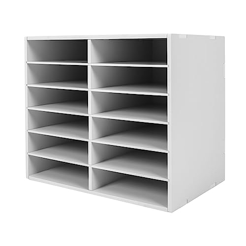 MhdunueSK Mail Sorter Desktop, White Student Mailbox for Classroom, 12 Compartments Literature Organizer, Sheet Sorter, Paper Organizer for Home School Office (12 Slots White)