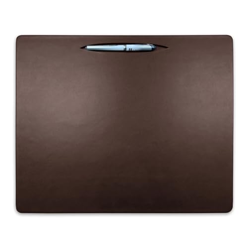 DACASSO Chocolate Brown Leather Conference Table Pad with Pen Well - Luxury Leather Desk Blotter for Writing - Executive Desk Surface Protector - (Chocolate Brown, 17” x 14”)