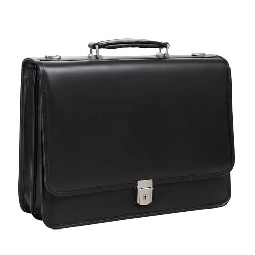 McKleinUSA V Series, Lexington, Top Grain Cowhide Leather, 15" Leather Flapover Double Compartment Briefcase, Black (83545), One Size