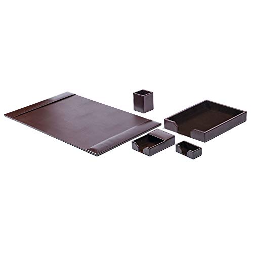 DACASSO Bonded Leather Desk Set - Luxury Leather Desk Pad & Desk Organization Essentials - Office Organization & Executive Desk Decor - (Dark Brown, 5 Piece)