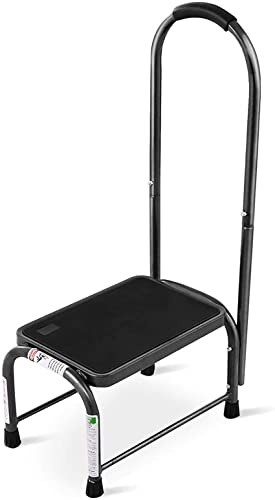 LIVIZA 330 lbs Heavy Duty Stool, Non-Slip Rubber Platform Office Step Stools, Shop Step Stool with Handle Handrail, Idea for Old People, Elderly Adults Gray
