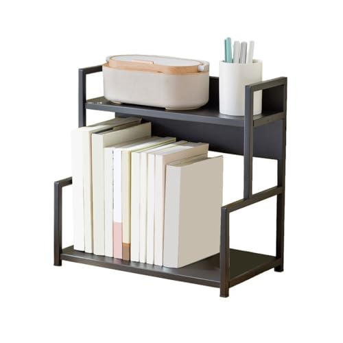 Office Bookshelf Industrial Style Tabletop Bookshelf Two Layers Open Metal Storage Rack