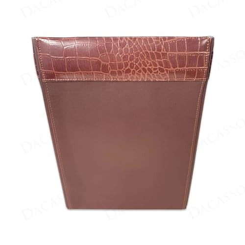 Dacasso 14 Quart Brown Crocodile Embossed Leather Square Waste Basket/Trash Can - Luxury Executive Decor and Sophisticated Office Essential