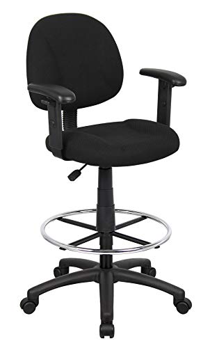 OCC Drafting Stool with Foot Ring and Adjustable Arms in Black Fabric Drafting Chair